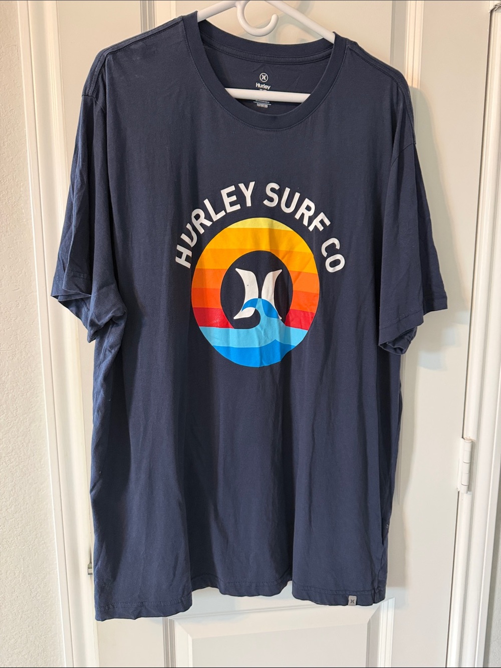 Hurley Navy Short Sleeve Surf Logo Tee with Retro Sunset Graphic